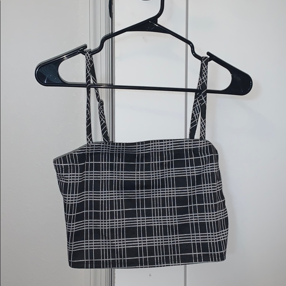 Black plaid crop top